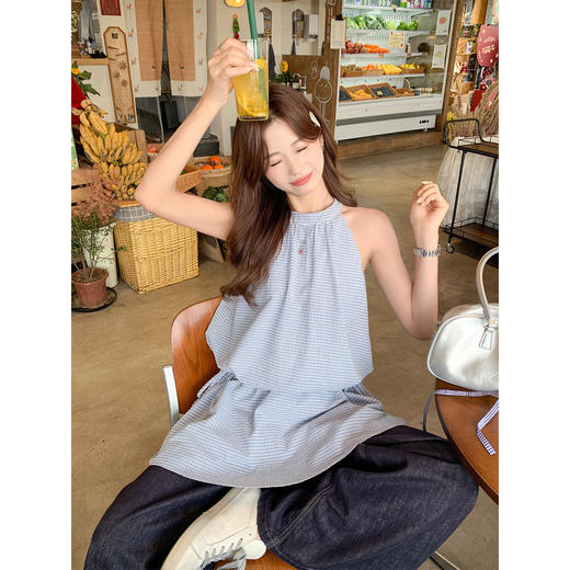 <曾小咸推荐>4.20现货秒杀 ！微信超特价！韩系格纹无袖挂脖连衣裙 日常229.99 立减140 秒杀89.99！！ 商品图0