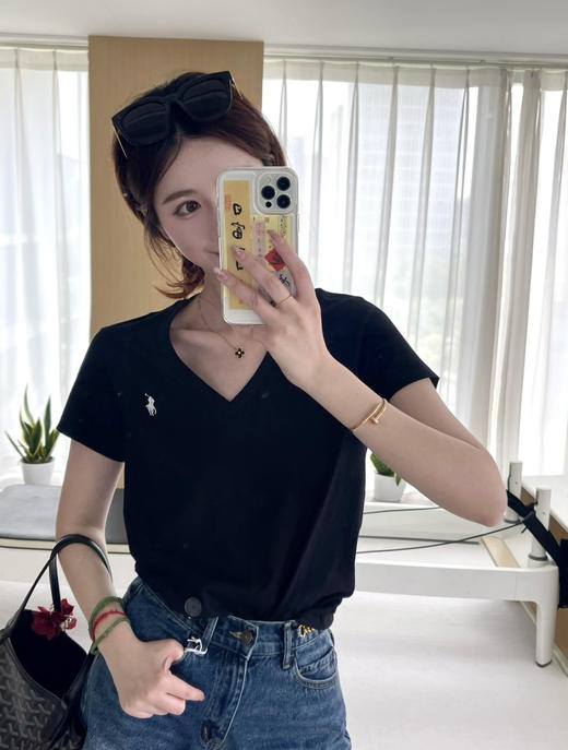 Ralph Lauren拉夫V领小标刺绣T恤 商品图3