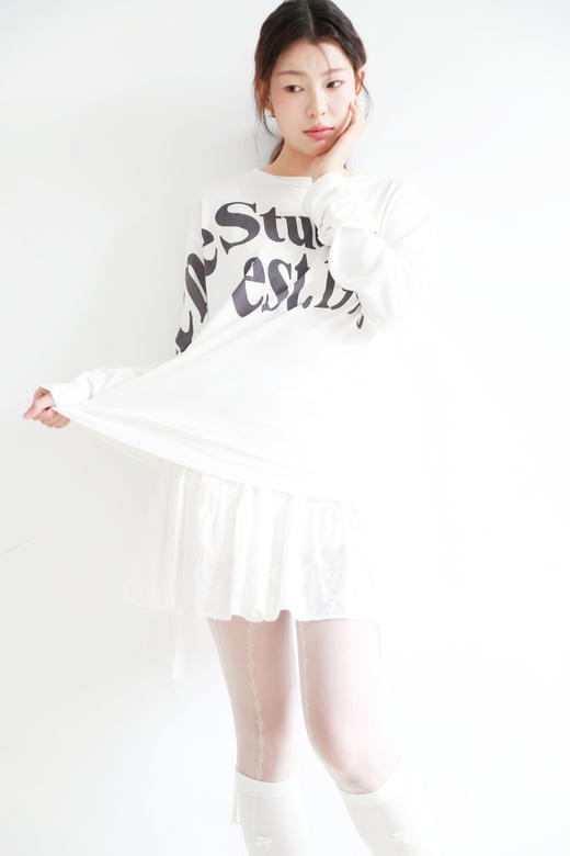 时髦精的显瘦tee，短袖+长袖一起。胸口印花做旧复古圆领E041888 商品图13