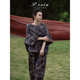 PanYiXiu/潘依绣【蓝屿花信】100%桑蚕丝蜀锦新中式斜襟上衣 YL23737