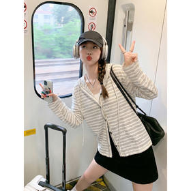 <曾小咸推荐>4.20现货秒杀 ！微信超特价！韩系连帽条纹开衫t恤 日常159.99 立减90 秒杀69.99！！