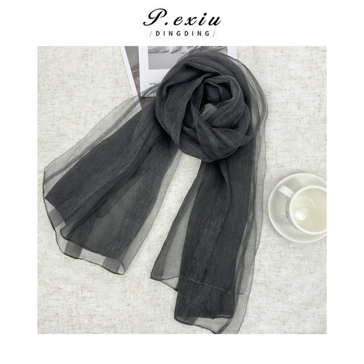 PanYiXiu/潘依绣100%桑蚕丝高级感气质百搭纯色披肩围巾丝巾 SYC16648 商品图2
