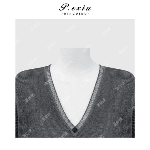 PanYiXiu/潘依绣天丝亚麻松弛感简约蕾丝拼接V领短袖针织上衣 ZZ1165 商品图2