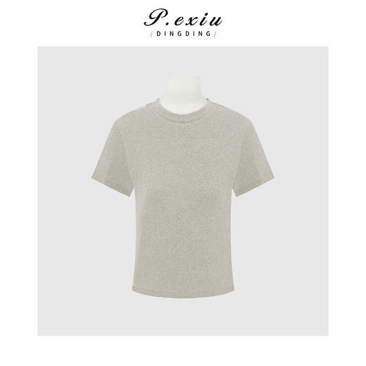 PanYiXiu/潘依绣 羊毛天丝极简风显瘦百搭软糯舒适圆领短袖T恤 W-63811 商品图2