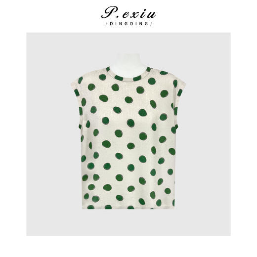 PanYiXiu/潘依绣100%桑蚕丝复古波点提花印花气质百搭圆领无袖背心 JM6220 商品图0