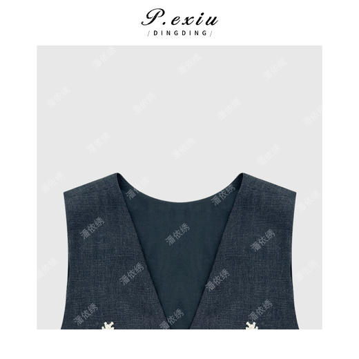 PanYiXiu/潘依绣天丝苎麻老钱风松弛感百搭显瘦重工刺绣V领马夹 Q62185 商品图2