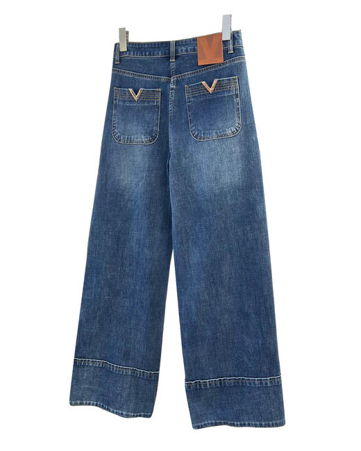 女款水洗高腰阔腿牛仔裤长裤la023 商品图1