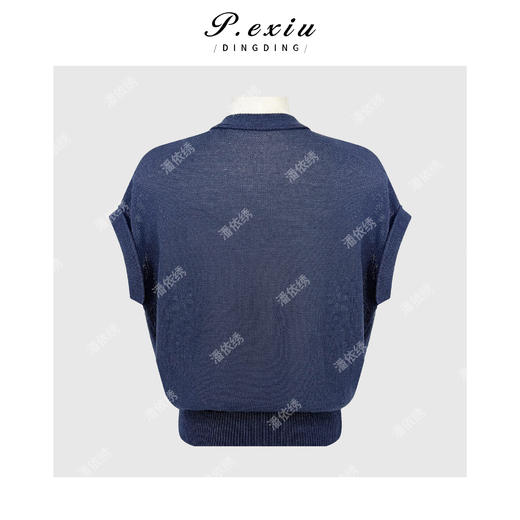 PanYiXiu/潘依绣纳米丝人丝舒适简约百搭双拉链短袖针织上衣 D456 商品图1