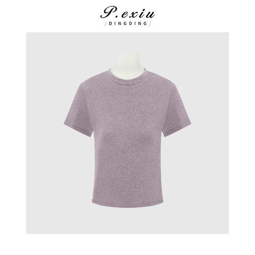 PanYiXiu/潘依绣 羊毛天丝极简风显瘦百搭软糯舒适圆领短袖T恤 W-63811 商品图3