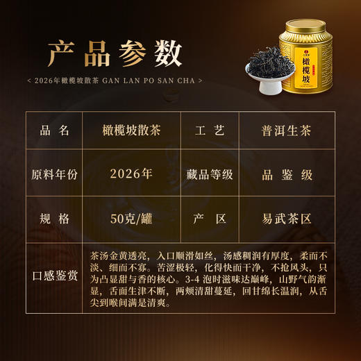 4月20日中午12点【橄榄坡散茶】2026 年 4 月晒青｜鲜爽活性足，越存越有韵，香扬水柔标杆｜花蜜兰香 + 山野清润，50克/罐 商品图1