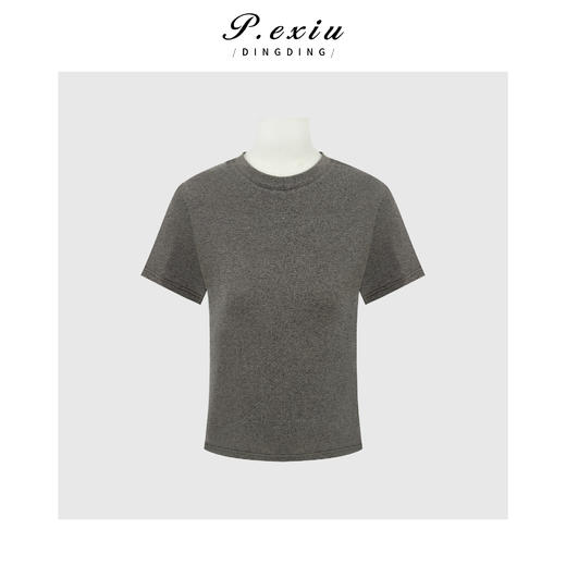 PanYiXiu/潘依绣 羊毛天丝极简风显瘦百搭软糯舒适圆领短袖T恤 W-63811 商品图1