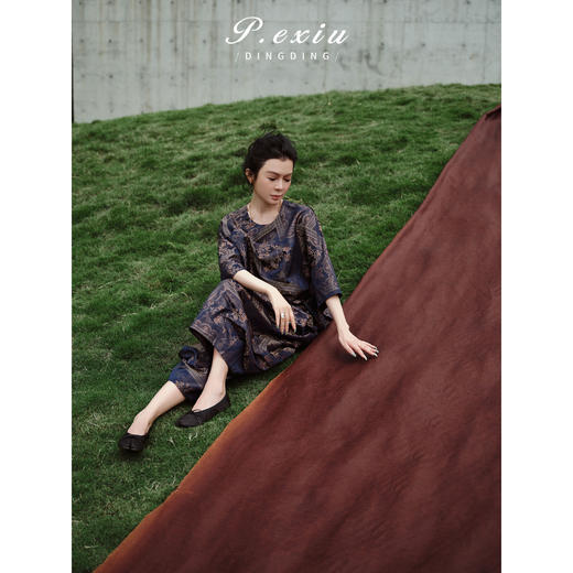 PanYiXiu/潘依绣100%桑蚕丝蜀锦复古印花松紧腰宽松休闲阔腿裤 YL03655 商品图1