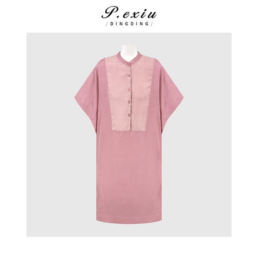 PanYiXiu/潘依绣100%亚麻松弛感宽松显瘦拼接圆领连衣裙 W-63975 商品图0