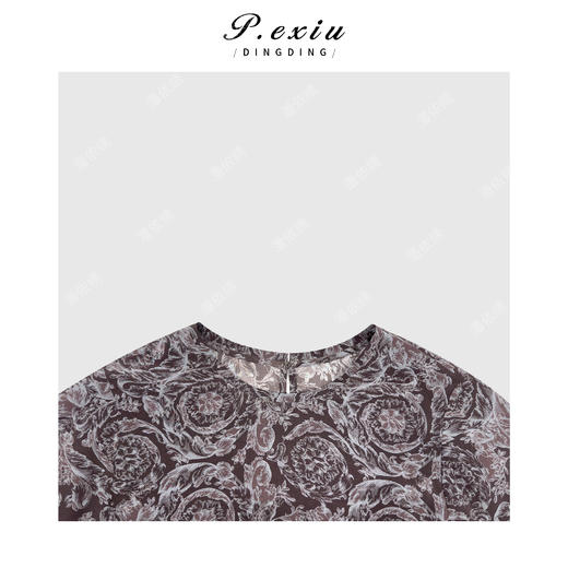 PanYiXiu/潘依绣100%桑蚕丝双绉新中式复古印花高级感圆领短袖上衣 JM5293 商品图2