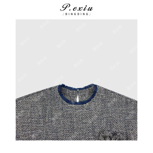 PanYiXiu/潘依绣100%亚麻复古格纹立体花朵宽松流苏毛边无袖圆领背心上衣GH032-3 商品图2