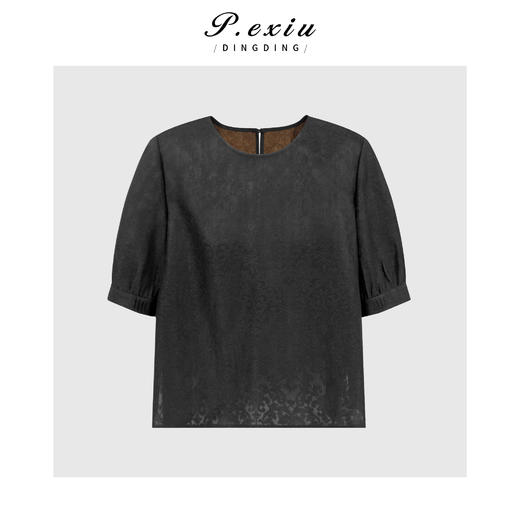 PanYiXiu/潘依绣100%桑蚕丝香云纱暗纹提花极简气质宽松圆领短袖上衣 XN715-1 商品图0