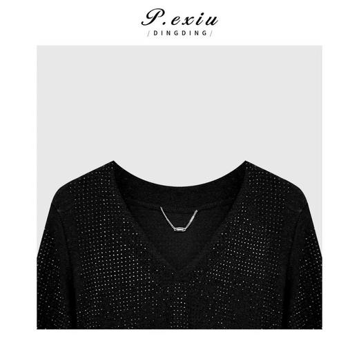 PanYiXiu/潘依绣气质优雅烫钻拼接显瘦V领长袖连衣裙 W-63977 商品图2