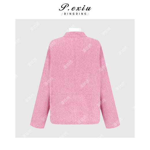 PanYiXiu/潘依绣【烟粉初晴】100%亚麻国风盘扣立领宽松长袖衬衫 W-63823 商品图2