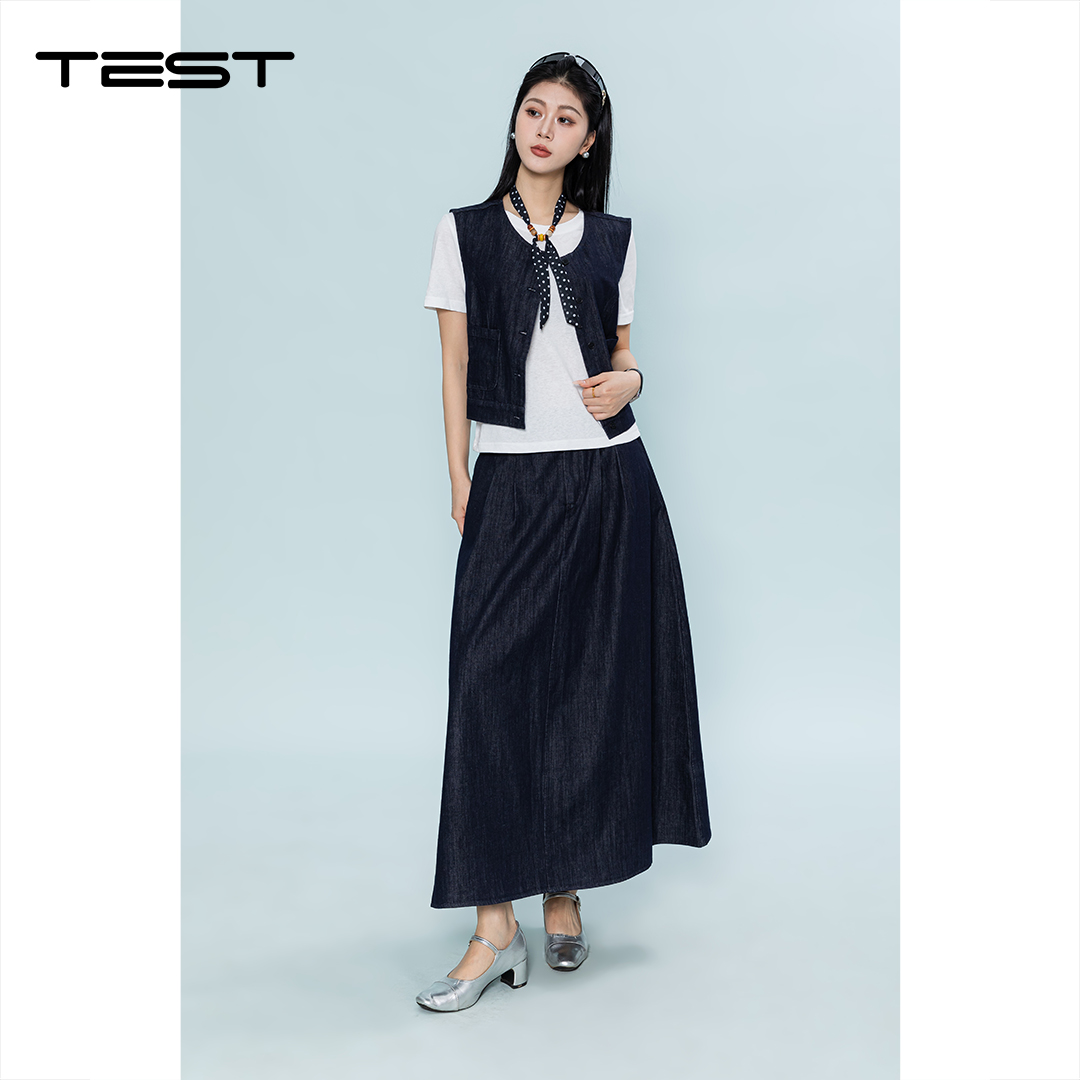 夏上新牛仔马甲半身裙高级感减龄显瘦复古休闲三件套4262002