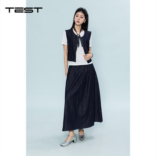 夏上新牛仔马甲半身裙高级感减龄显瘦复古休闲三件套4262002 商品图0