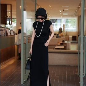 PanYiXiu/潘依绣醋酸极简高级感侧开叉不规则设计显瘦半身裙 M8931