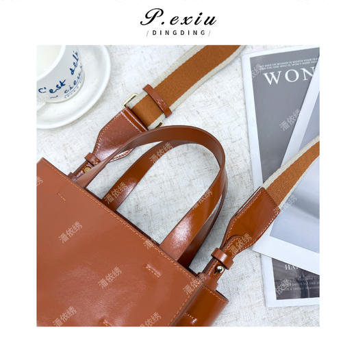 PanYiXiu/潘依绣头层牛皮小众松弛感通勤百搭拼接手提单肩斜挎包 BL5983 商品图2