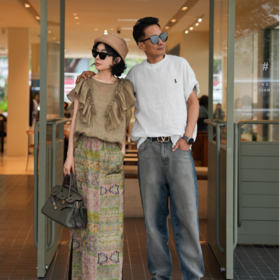 PanYiXiu/潘依绣100%人丝度假风涂鸦印花侧开叉半身裙 W-63181