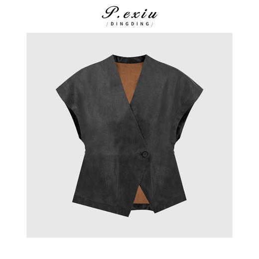 PanYiXiu/潘依绣100%桑蚕丝黑胶绸斜门襟收腰气质显瘦V领短袖衬衫 M9379 商品图0