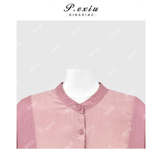 PanYiXiu/潘依绣100%亚麻松弛感宽松显瘦拼接圆领连衣裙 W-63975 商品图2