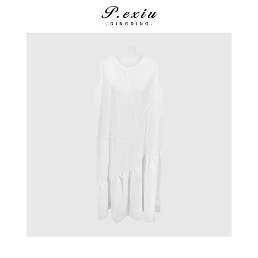 PanYiXiu/潘依绣慵懒风极简休闲不规则拼接圆领无袖连衣裙 W-63976 商品图0