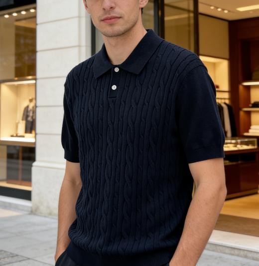 男款麻花针织短袖Polo衫hu015 商品图3