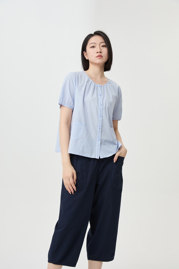 水淼2026夏新款纯棉凉快休闲短袖2406