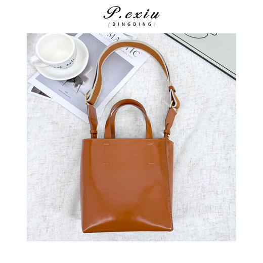 PanYiXiu/潘依绣头层牛皮小众松弛感通勤百搭拼接手提单肩斜挎包 BL5983 商品图1