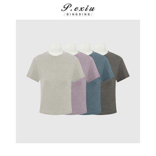 PanYiXiu/潘依绣 羊毛天丝极简风显瘦百搭软糯舒适圆领短袖T恤 W-63811 商品图0