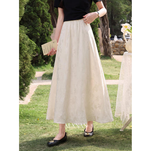 鹿向南「诗韵婉兮」杏色半身裙女夏季新款气质垂感国风显瘦A字裙 商品图4