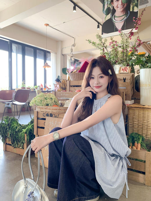 <曾小咸推荐>4.20现货秒杀 ！微信超特价！韩系格纹无袖挂脖连衣裙 日常229.99 立减140 秒杀89.99！！ 商品图12