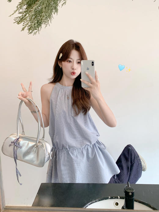 <曾小咸推荐>4.20现货秒杀 ！微信超特价！韩系格纹无袖挂脖连衣裙 日常229.99 立减140 秒杀89.99！！ 商品图13