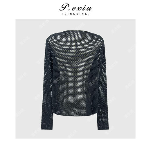 PanYiXiu/潘依绣100%棉设计感慵懒风镂空叠穿显瘦圆领长袖针织上衣 L2832 商品图1