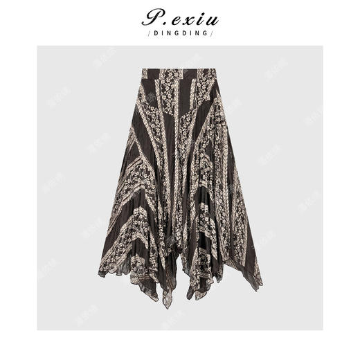 PanYiXiu/潘依绣波嬉风不规则蕾丝拼接设计感半身裙 W-63437 商品图2