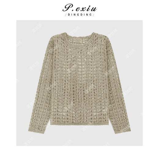 PanYiXiu/潘依绣法式极简镂空宽松慵懒风圆领长袖针织上衣L2830 商品图1