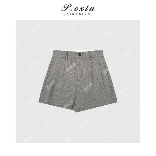 PanYiXiu/潘依绣 经典复古格纹简约通勤褶皱休闲短裤M8841 商品图1