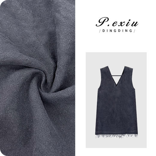 PanYiXiu/潘依绣【乌云摩卡】100%亚麻拼接蕾丝V领无袖背心W-62877 商品图0