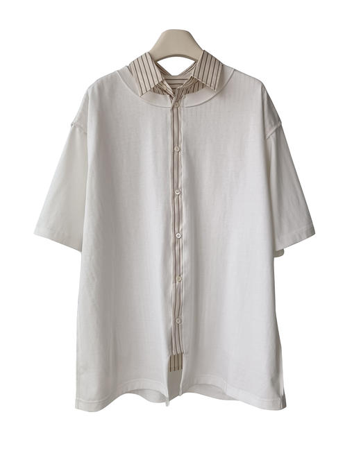 男款两面穿纯棉条纹宽松短袖衬衫ba016 商品图0