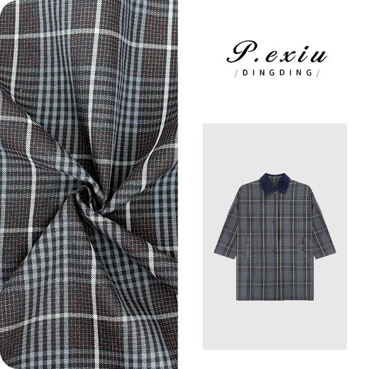 PanYiXiu/潘依绣【英伦格序】100%棉复古撞色格纹灯芯绒翻领外套W-63365 商品图0