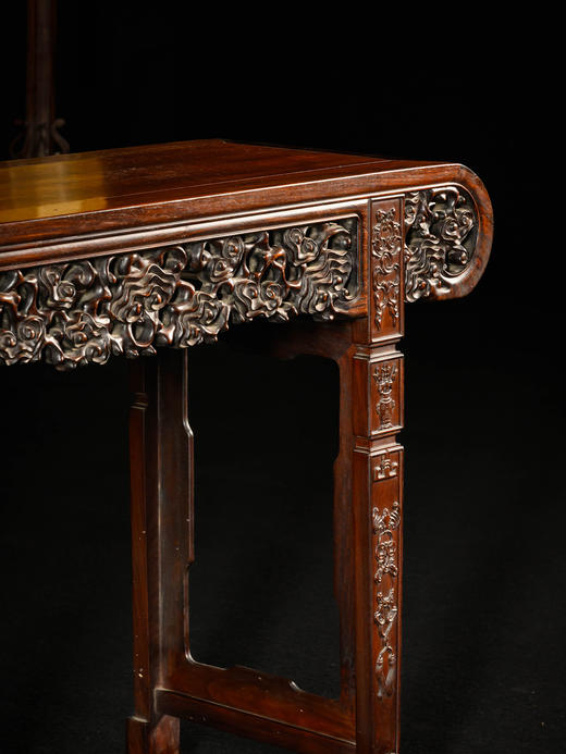 民国 红木透雕灵芝纹书卷式平头案 商品图3