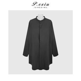 PanYiXiu/潘依绣100%棉高级感纯色松弛百搭廓形显瘦立领长款衬衫 WH00561