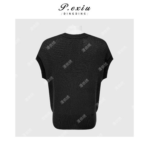 PanYiXiu/潘依绣和纸纱不规则透气舒适气质圆领短袖针织上衣 D455 商品图0
