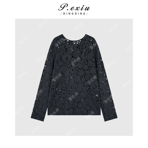 PanYiXiu/潘依绣【微醺氛围】重工勾花镂空氛围圆领长袖针织W-63330 商品图1
