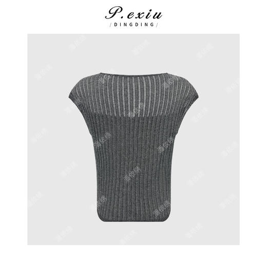 PanYiXiu/潘依绣人丝亚麻极简风显瘦百搭竖坑条小飞袖针织上衣 D453 商品图1