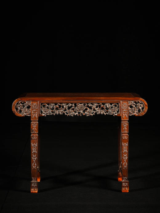 民国 红木透雕灵芝纹书卷式平头案 商品图4